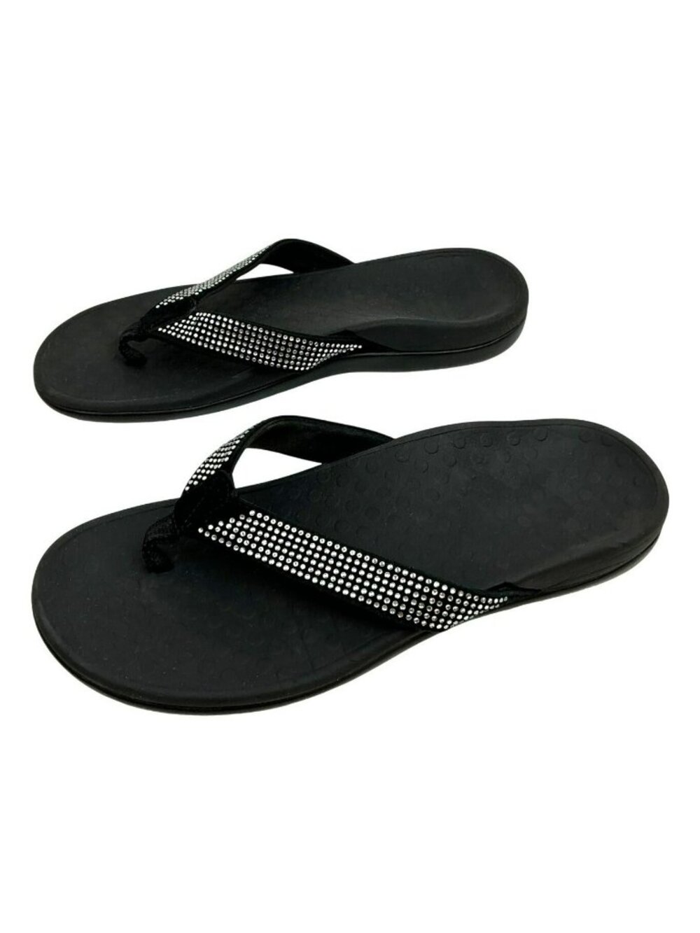 Vionic Black Womens 8.5 Thong Sandal  Tide RS Rhinestone Embellished Orthotic